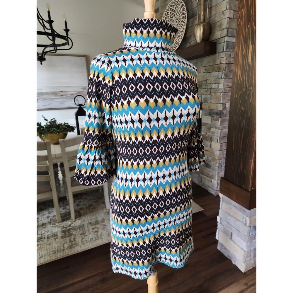 NWOT Ogee Small Mod Retro Geometric High Neck Ruffle Sleeve Mini Dress Twiggy